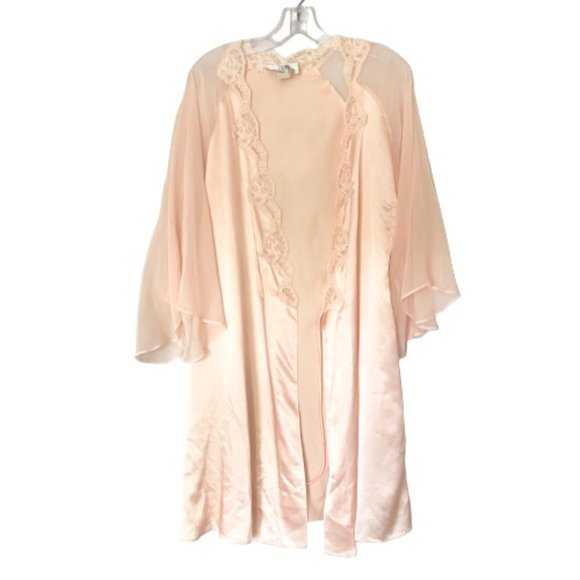 Vintage VALENTINO Peach Satin Lace Negligee Robe - Picture 16 of 17